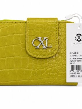 Christian Lacroix Moss Green Croc-Embossed  Bifold Wallet with Silver Logo